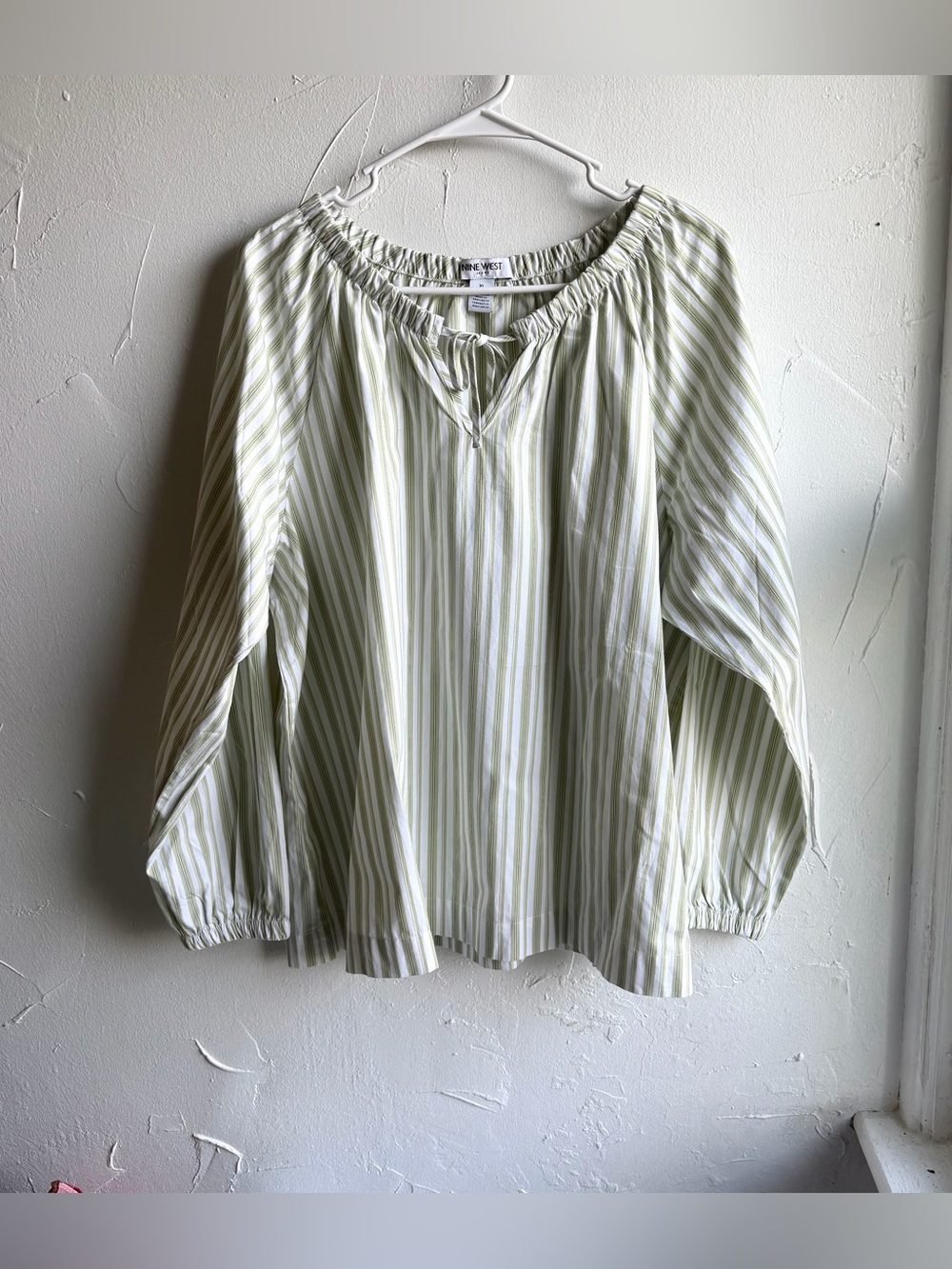 Nine West Green and White vertical Stripe top Size XL